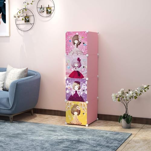 KRISHYAM Plastic Modular Portable Closet - Space-Saving Hanging Wardrobe Organizer with Kitty Print for Clothes, Books, Toys, and Towels (Barbie), Animal, Multicolor - Image 1