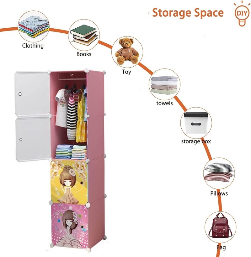 KRISHYAM Plastic Modular Portable Closet - Space-Saving Hanging Wardrobe Organizer with Kitty Print for Clothes, Books, Toys, and Towels (Barbie), Animal, Multicolor - Image 3