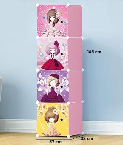 KRISHYAM Plastic Modular Portable Closet - Space-Saving Hanging Wardrobe Organizer with Kitty Print for Clothes, Books, Toys, and Towels (Barbie), Animal, Multicolor - Image 4