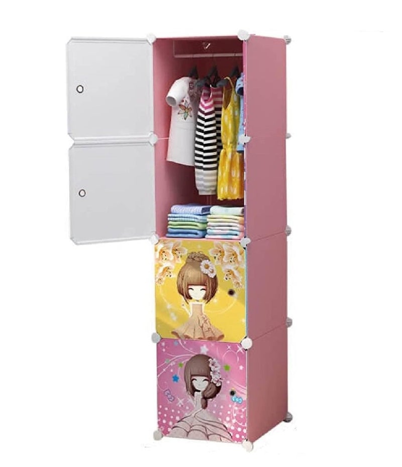 KRISHYAM Plastic Modular Portable Closet - Space-Saving Hanging Wardrobe Organizer with Kitty Print for Clothes, Books, Toys, and Towels (Barbie), Animal, Multicolor - Image 5
