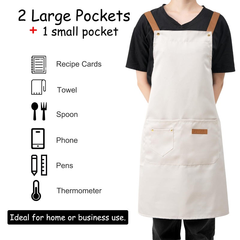 DILLMAN Art Aprons for Men Women Painting Pottery Baking, H Back Straps Waterdrop Kitchen Chef Cooking Apron with Pockets (White) - Image 5