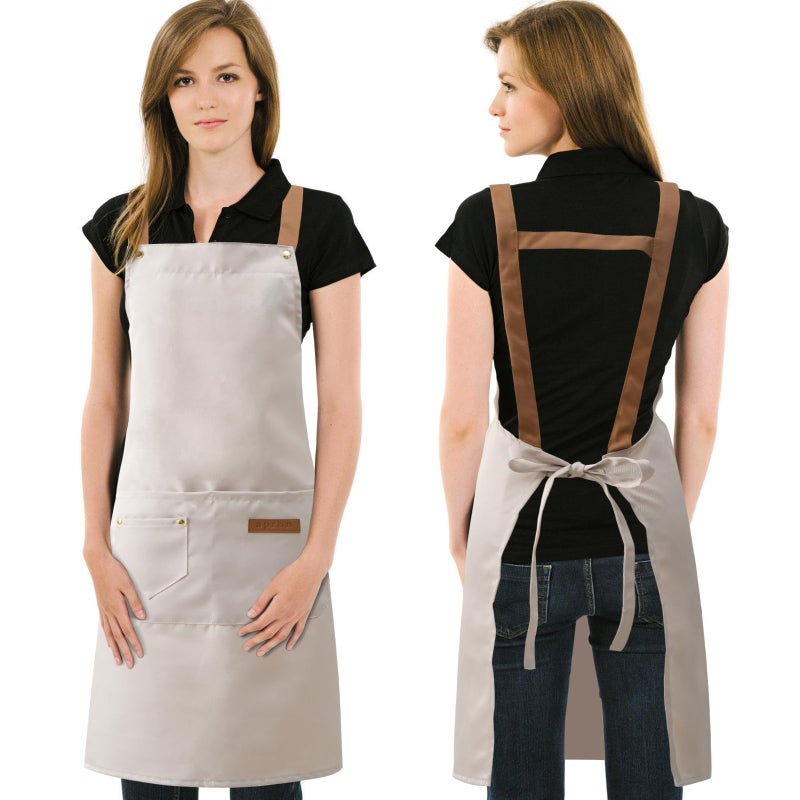 DILLMAN Art Aprons for Men Women Painting Pottery Baking, H Back Straps Waterdrop Kitchen Chef Cooking Apron with Pockets (White) - Image 1