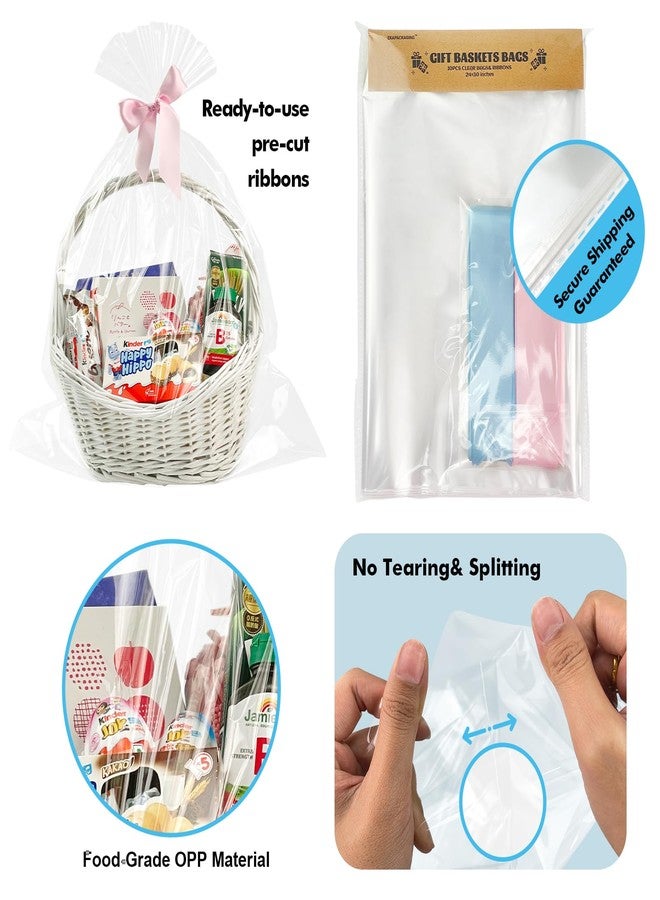 EKAPACKAGING 24x30 Inches 10 Pcs Large Cellophane Bags for Gift Baskets, Plastic Gift Basket Wrapping with Ribbons, Clear Cellophane Gift Bags for Party, Mother’s Day, Baby Showers, Christmas - Image 2