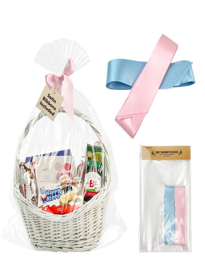 EKAPACKAGING 24x30 Inches 10 Pcs Large Cellophane Bags for Gift Baskets, Plastic Gift Basket Wrapping with Ribbons, Clear Cellophane Gift Bags for Party, Mother’s Day, Baby Showers, Christmas - Image 1