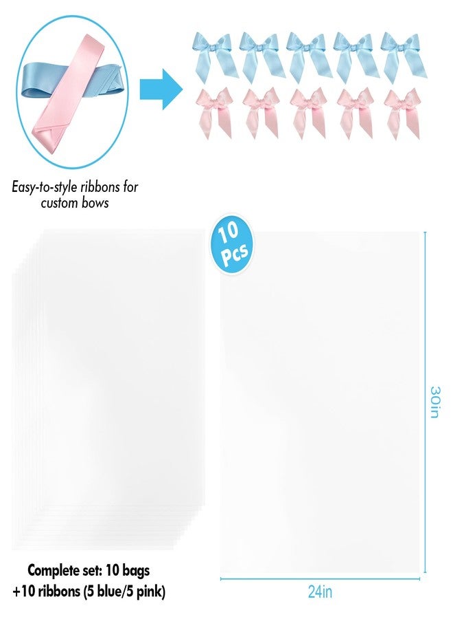 EKAPACKAGING 24x30 Inches 10 Pcs Large Cellophane Bags for Gift Baskets, Plastic Gift Basket Wrapping with Ribbons, Clear Cellophane Gift Bags for Party, Mother’s Day, Baby Showers, Christmas - Image 3