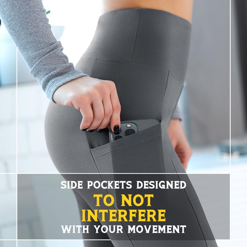 Walifrey Leggings with Pockets for Women, High Waisted Buttery Soft Womens Leggings for Gym Yoga Workout (Grey SM) - Image 5
