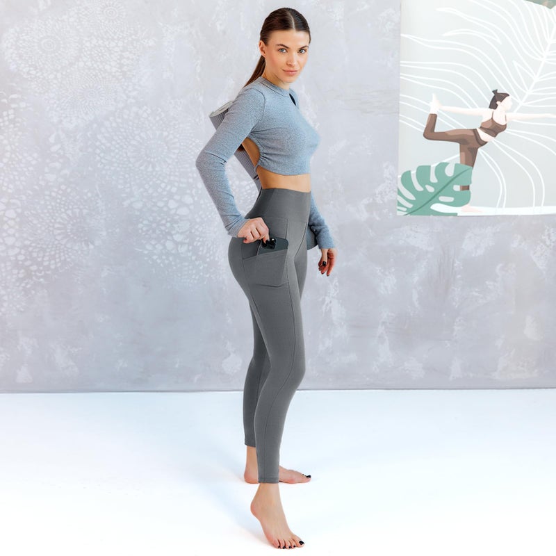 Walifrey Leggings with Pockets for Women, High Waisted Buttery Soft Womens Leggings for Gym Yoga Workout (Grey SM) - Image 3