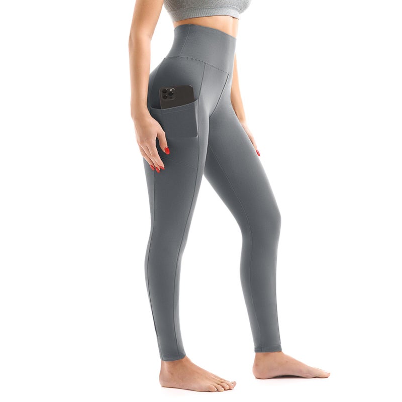 Walifrey Leggings with Pockets for Women, High Waisted Buttery Soft Womens Leggings for Gym Yoga Workout (Grey SM) - Image 1