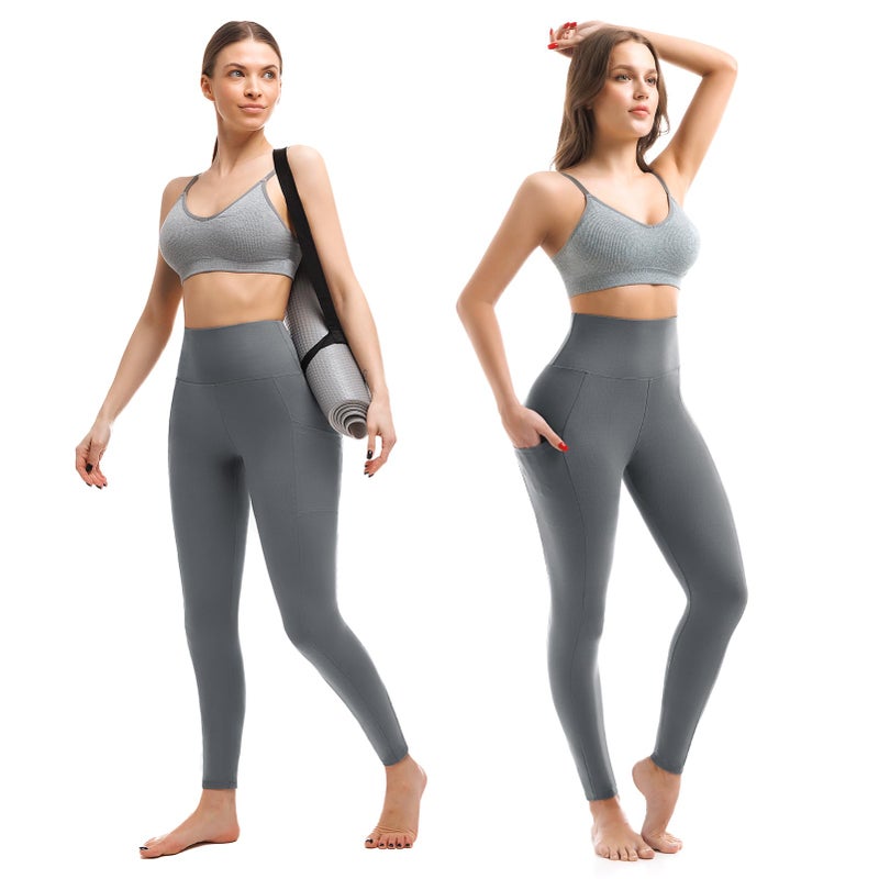 Walifrey Leggings with Pockets for Women, High Waisted Buttery Soft Womens Leggings for Gym Yoga Workout (Grey SM) - Image 2