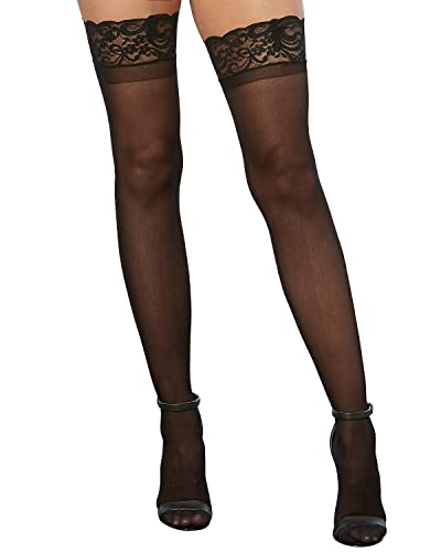 Dreamgirl Women's Lace Top Sheer Thigh-High Stockings for Women, Black, One Size - Image 3