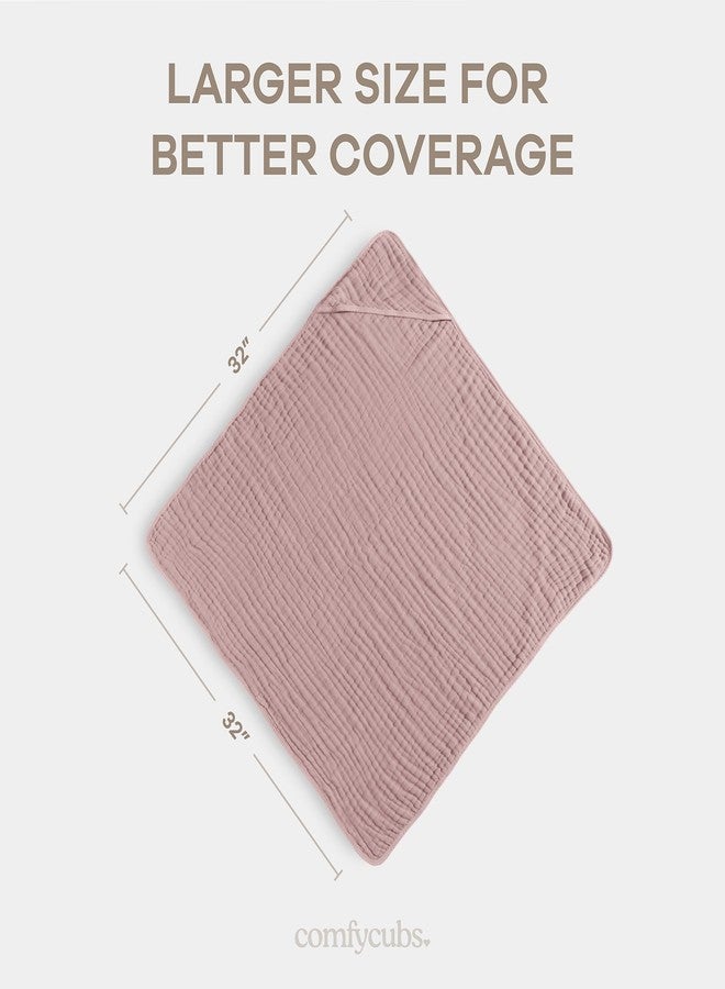 Comfy Cubs Hooded Baby Towel 2-Pack, Large 32 x 32 Inch - 6 Layer 100% Muslin Cotton for Babies, Toddlers, Kids - Soft & Absorbent Baby Bath Towels - Unisex Design for Bath Time, Mauve and Blush - Image 3
