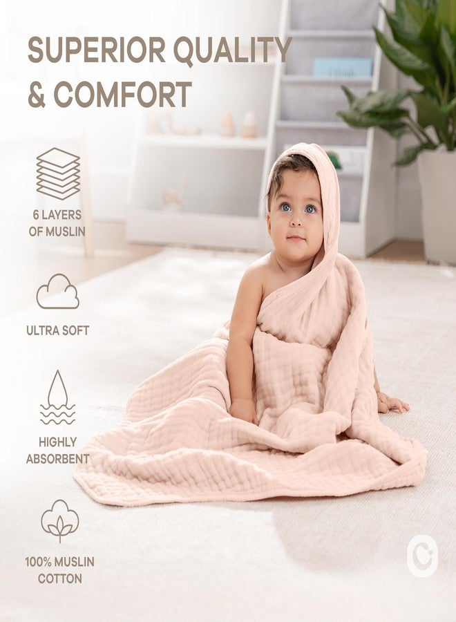 Comfy Cubs Hooded Baby Towel 2-Pack, Large 32 x 32 Inch - 6 Layer 100% Muslin Cotton for Babies, Toddlers, Kids - Soft & Absorbent Baby Bath Towels - Unisex Design for Bath Time, Mauve and Blush - Image 4