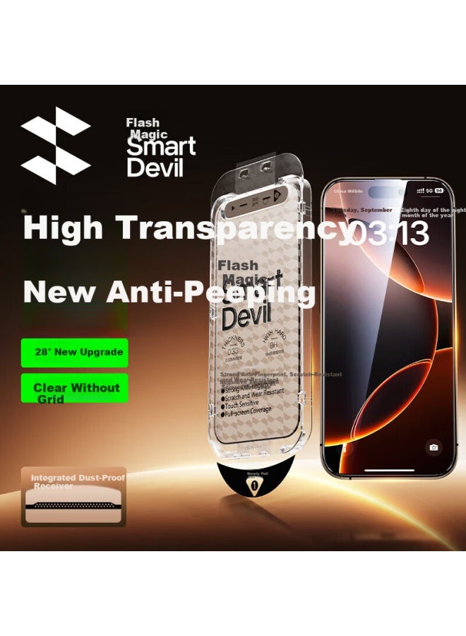 Smartdevil Privacy Tempered Glass Screen Protector For Iphone 16 Pro, Anti-spy, Dust-free, Easy To Apply, 28° Anti-spy, Clear, Anti-explosion, Anti-drop, Anti-fingerprint, Sensitive Touch, 1 Piece - Image 1
