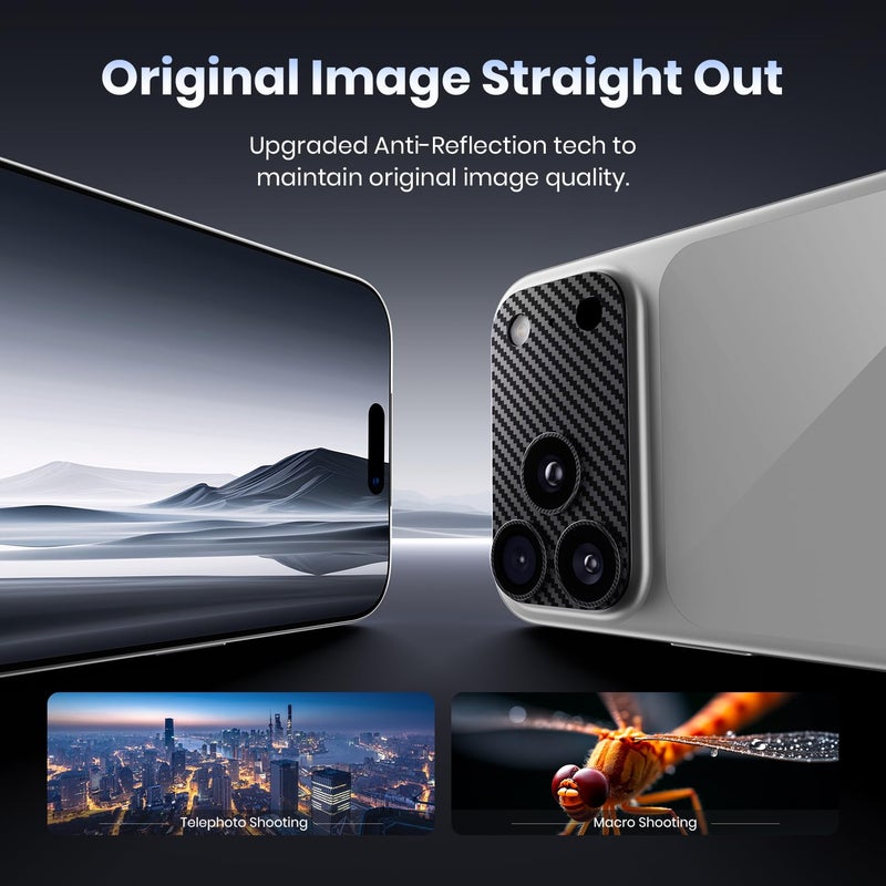 Hoerrye for iPhone 17 Pro Max Camera Lens Protector - [12FT Shatterproof Military Grade] [Strong Adsorption] Metal 9H+ Tempered Glass Camera Screen Full Cover Case Friendly,Carbon Fiber - Image 4