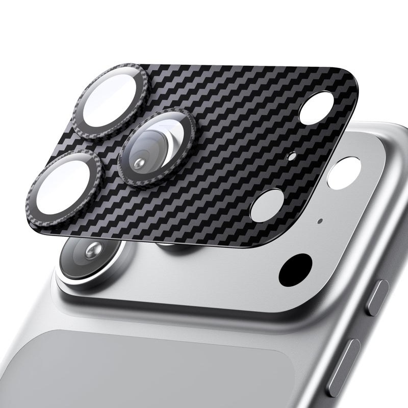 Hoerrye for iPhone 17 Pro Max Camera Lens Protector - [12FT Shatterproof Military Grade] [Strong Adsorption] Metal 9H+ Tempered Glass Camera Screen Full Cover Case Friendly,Carbon Fiber - Image 1