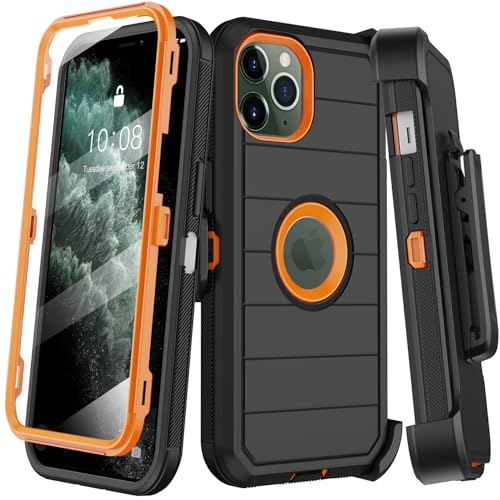 KECAI for iPhone 11 Pro Max Case with Belt Clip Holster,Built-in Screen Protector,Heavy Duty Shockproof Drop Protection Military Grade Durable Phone Cover for Apple 11 Pro Max 6.5" (Black/Orange) - Image 1