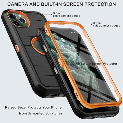 KECAI for iPhone 11 Pro Max Case with Belt Clip Holster,Built-in Screen Protector,Heavy Duty Shockproof Drop Protection Military Grade Durable Phone Cover for Apple 11 Pro Max 6.5" (Black/Orange) - Image 2