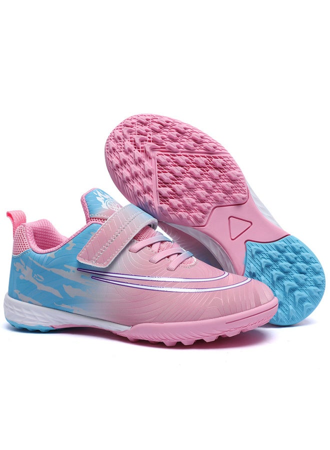 6888 Pink Broken Nails Children's Soccer Shoes Girls' Rotating Buckle Training Shoes For Primary School Students Artificial Lawn Flat Crushed Nails Sneakers For Boys
