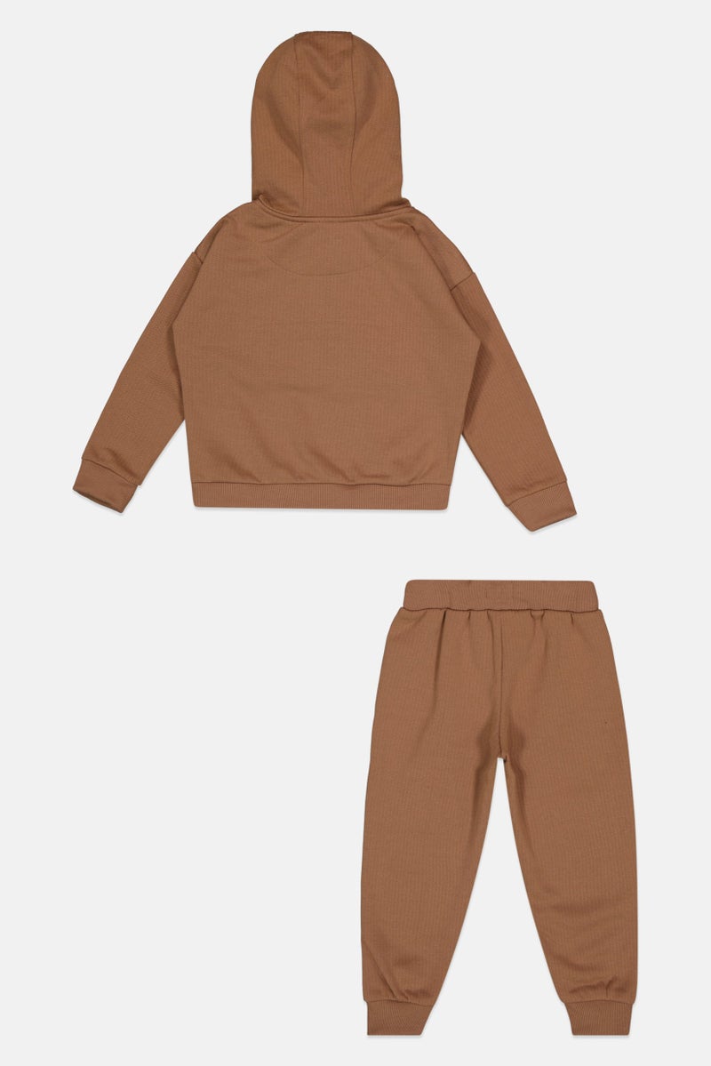 Fudo Toddlers Boy 2 Pieces Brand Logo Hoodie And Jogger, Brown - Image 3