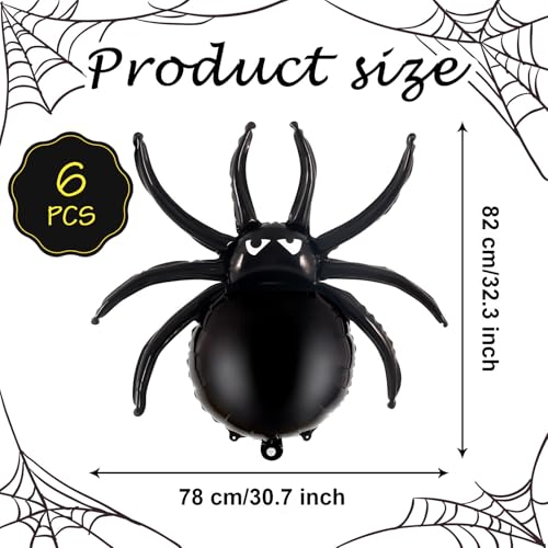 YOTHORN 6 Pcs Black Spider Balloons Halloween Party Decorations 33 Inch Spider Foil Mylar Balloons for Halloween Party Birthday Haunted House Spooky Decoration Supplies - Image 5