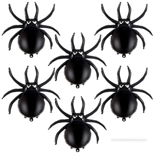 YOTHORN 6 Pcs Black Spider Balloons Halloween Party Decorations 33 Inch Spider Foil Mylar Balloons for Halloween Party Birthday Haunted House Spooky Decoration Supplies - Image 1