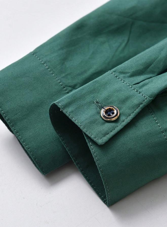 Take Two Boys Green Solid Button Front Shirt - Image 3