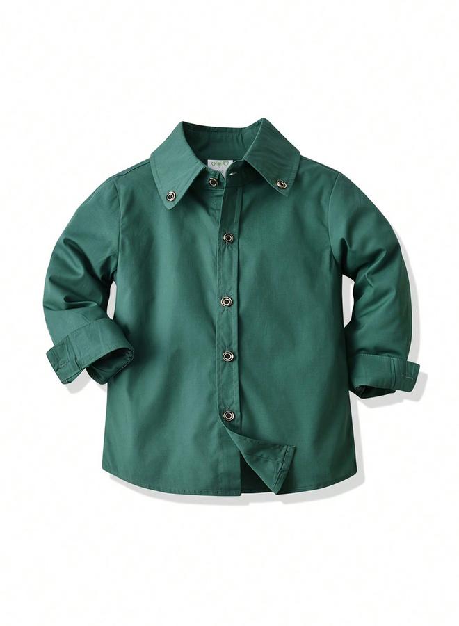 Take Two Boys Green Solid Button Front Shirt - Image 1