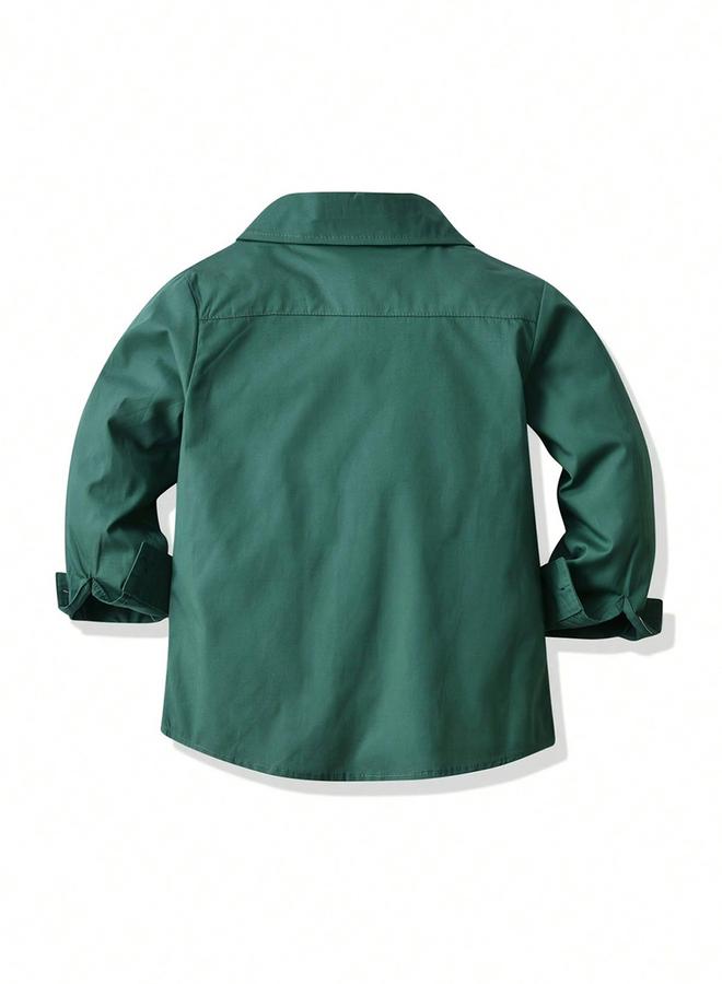 Take Two Boys Green Solid Button Front Shirt - Image 2