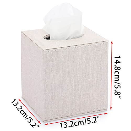 Sumnacon Square Linen Tissue Box Cover - Stylish Cube Tissue Box Holder with Magnetic Bottom, Decorative Tissue Box for Vanity Toilet Tank Dresser Night Stand Table Countertop Office Car, Beige - Image 5