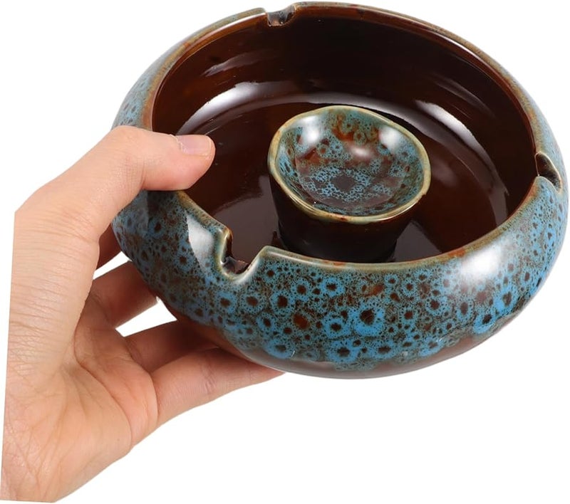 Large Windproof Ceramic Ashtray High Capacity Retro Design For Indoor Outdoor Use - Image 5