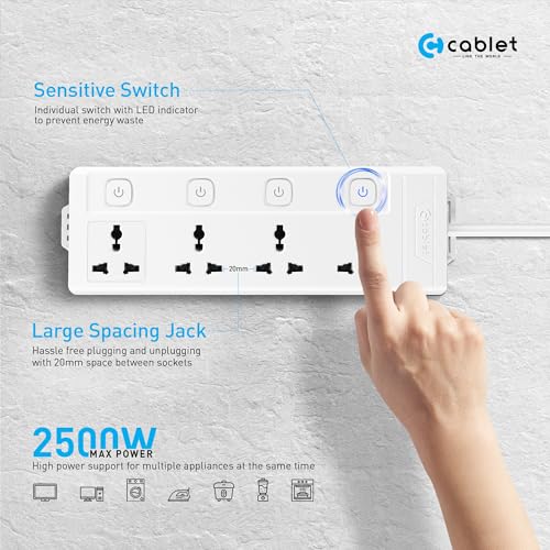 Cablet Extension Board 2500W 10A | 4 Universal Multi Plug Socket with Individual Switch | 4.5 Meter Heavy Duty Cord | LED Indicator, Power Strip & Spike Guard for Home & Office Use - Image 2