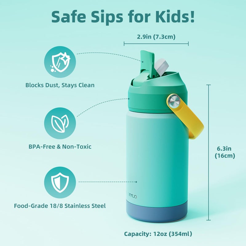 RAYMYLO Toddler Water Bottle Stainless Steel Insulated, 12 oz Kids Water Bottle for School Boys Girls, Toddler cups with Straw (Cold for 24 Hrs, Hot for 12 Hrs), Dishwasher Safe & BPA Free & Leakproof - Image 2