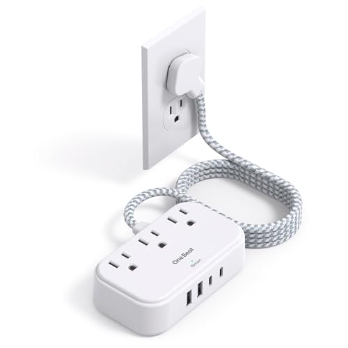 One Beat 1 Pack Cruise Essentials,5 Ft Flat Extension Cord, 3 Outlets 4 USB Ports(2 USB C) Flat Plug Power Strip,USB Charging Station with Non Surge Protector for Cruise Ship,Travel,Dorm Essentials - Image 1