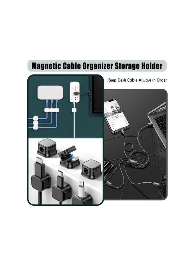 Green Tiger 12 Pack Magnetic Cable Clips, USB Charger Cord Organizer Easy Secure Adhesive Cable Managemen, Smooth Adjustable Wire Holder Keeper Organizer,Cable Holder for Desk Nightstand Car Home Office - Image 2