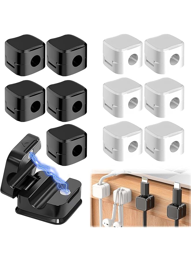 Green Tiger 12 Pack Magnetic Cable Clips, USB Charger Cord Organizer Easy Secure Adhesive Cable Managemen, Smooth Adjustable Wire Holder Keeper Organizer,Cable Holder for Desk Nightstand Car Home Office - Image 1
