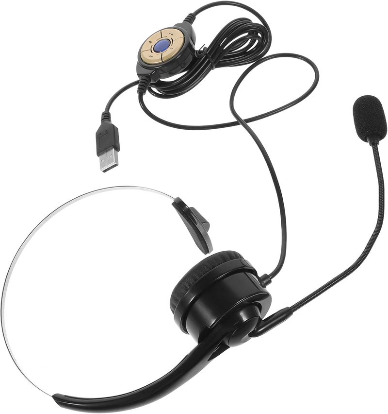 STAHAD Head-Mounted Business USB Headset with Microphone for Call Center and Live Streaming, Single Ear Wired Headphone for Computer Use, Black - Image 1