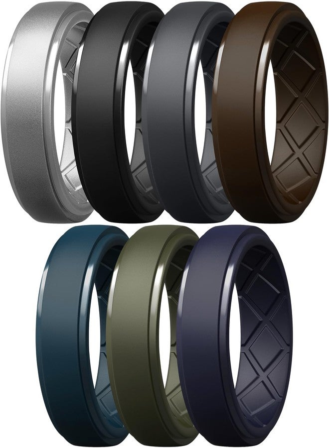 Egnaro Men's Silicone Rings 10mm Wide 2.5mm Thick Rubber Wedding Bands, Multipack 1/4/7 Breathable Comfort Fit For Workout, 6.5-7, Silicone, No Gemstone - Image 1