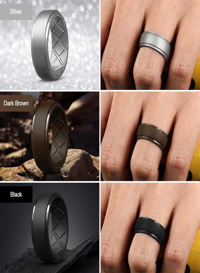 Egnaro Men's Silicone Rings 10mm Wide 2.5mm Thick Rubber Wedding Bands, Multipack 1/4/7 Breathable Comfort Fit For Workout, 6.5-7, Silicone, No Gemstone - Image 3