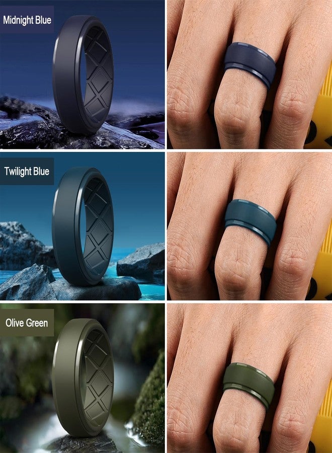 Egnaro Men's Silicone Rings 10mm Wide 2.5mm Thick Rubber Wedding Bands, Multipack 1/4/7 Breathable Comfort Fit For Workout, 6.5-7, Silicone, No Gemstone - Image 4