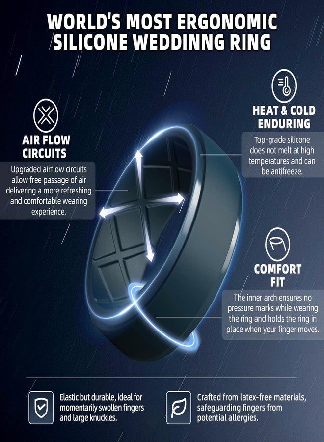 Egnaro Men's Silicone Rings 10mm Wide 2.5mm Thick Rubber Wedding Bands, Multipack 1/4/7 Breathable Comfort Fit For Workout, 6.5-7, Silicone, No Gemstone - Image 2