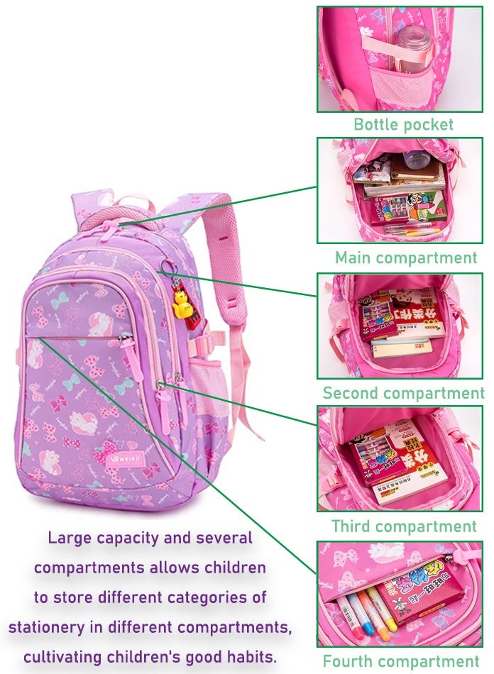 SänHahn Set Of 3 Cat Printed Nylon Backpack Large Capacity Schoolbag and Shoulder Bag and Pencil Case for Kids/Girls Dark Pink - Image 4