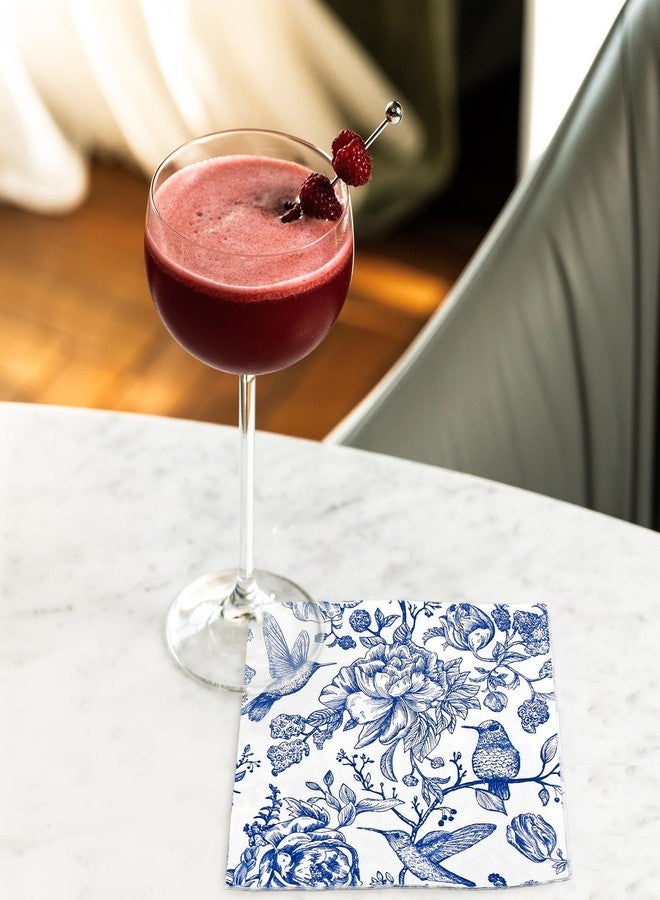 JarThenaAMCS 50Pcs Floral Bird Cocktail Paper Napkin Blue and White Disposable Napkin Vintage Flower Beverage Napkin for Spring Summer Birthday Party Table Decor Supplies - Image 4