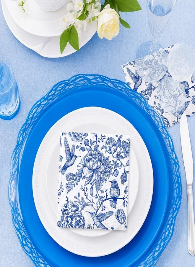 JarThenaAMCS 50Pcs Floral Bird Cocktail Paper Napkin Blue and White Disposable Napkin Vintage Flower Beverage Napkin for Spring Summer Birthday Party Table Decor Supplies - Image 5
