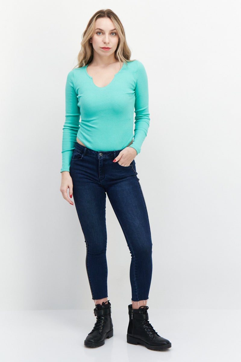 boohoo Women Petite Ribbed Long Sleeve Bodysuit, Light Green - Image 3