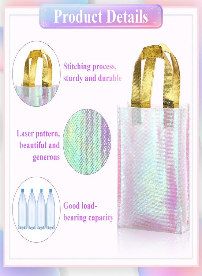 Xosjska 20 Pieces Iridescent Gift Bags Bulk Glossy Reusable Grocery Bag Holographic Gift Bags Pink Non Woven Tote Bag with Handles for Shopping Birthday Party Wedding(6 x 3 x 8 Inch, Pink) - Image 3