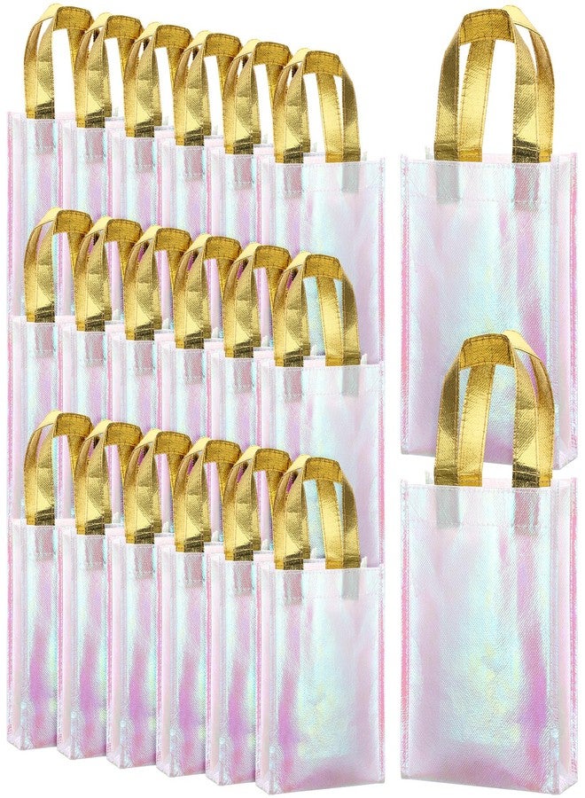 Xosjska 20 Pieces Iridescent Gift Bags Bulk Glossy Reusable Grocery Bag Holographic Gift Bags Pink Non Woven Tote Bag with Handles for Shopping Birthday Party Wedding(6 x 3 x 8 Inch, Pink) - Image 1