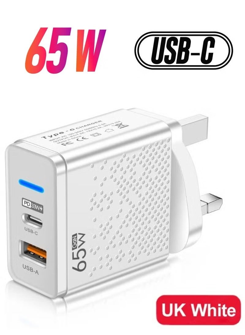65W GaN Fast Charger – Dual-Port USB-C & USB-A Power Adapter Wall Plug – Compact PD Charger for iPhone, iPad, Steam Deck, OnePlus, Huawei, Lenovo, Xiaomi, Samsung & More – Fast Charging Technology for Phones, Tablets, Laptops, and Gaming Devices
