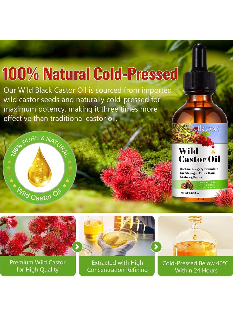 IKZEE 60ml Wild Castor Oil for Hair Growth Organic Castor Essential Oil Rich in Omega and Ricinoleic Acid for Stronger Hair Lash and Brow Castor Serum for Hair Beard Eyelash Eyebrow Growth and Nails Care Hair Serum Castor Oil Hair Growth Serum Hair Oil  - Image 4