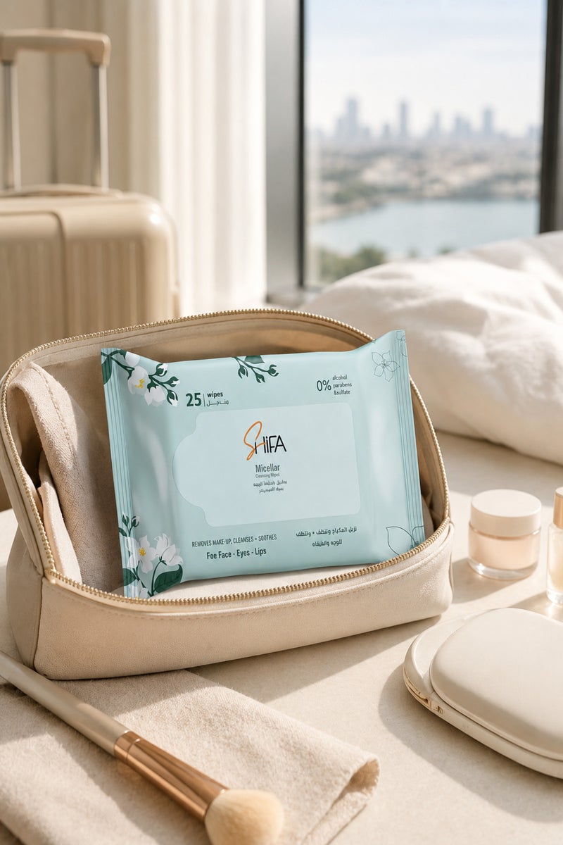 SHIFA Micellar Cleansing Wipes, 25 Soft Sheets for Face and Makeup Cleansing - Image 1