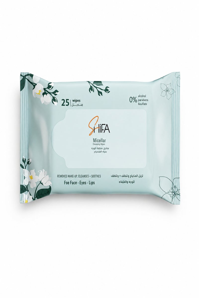 SHIFA Micellar Cleansing Wipes, 25 Soft Sheets for Face and Makeup Cleansing - Image 2